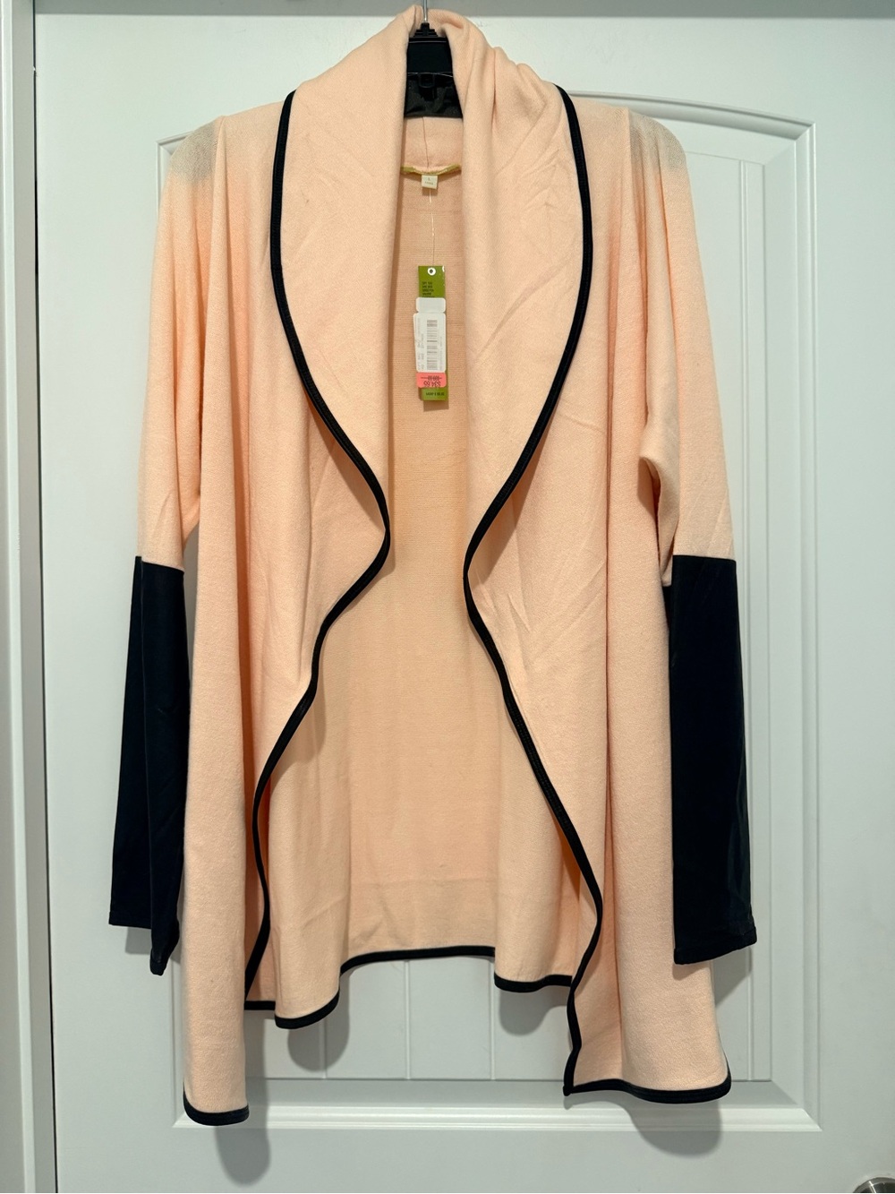 Gianni Bini Open Front Shawl Collar Cardigan - Peach with Black Trim